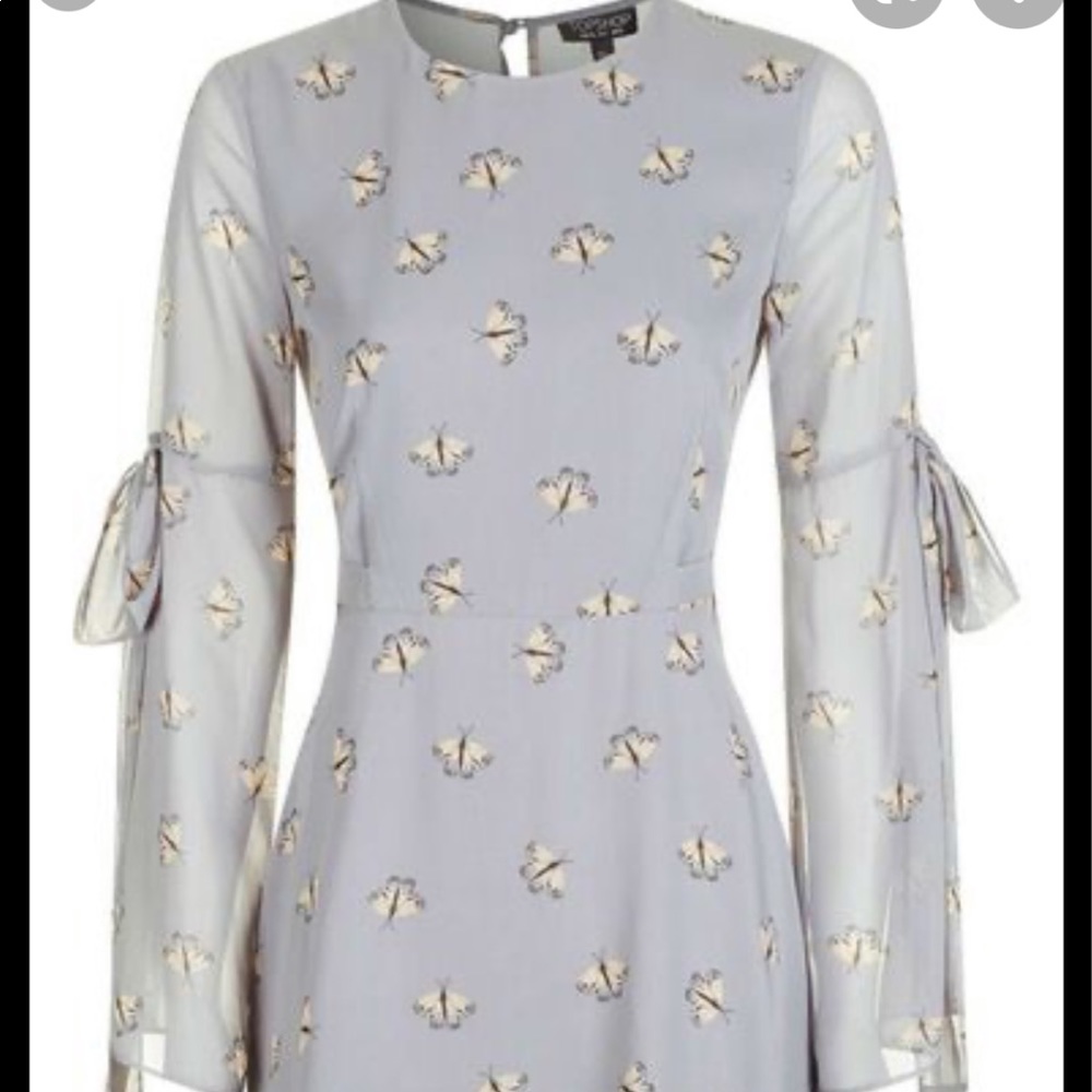 Topshop Light Blue Butterfly Dress w/ Bell Sleeves - Picture 8 of 10